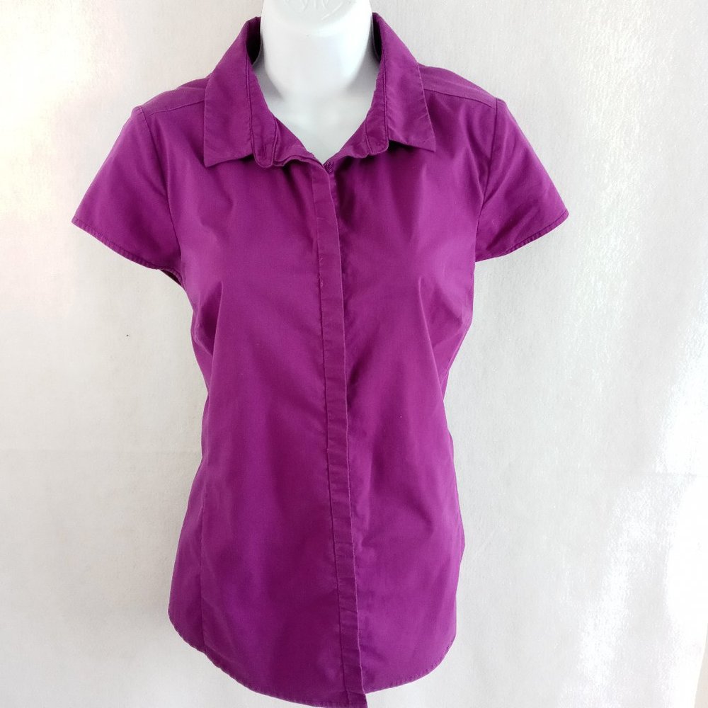 Worthington Purple Stretch button down Top Size M